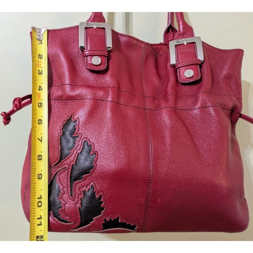 Bradley Large Red Shoulder Bag With Black Inlay, Quality Heavy Leather! Not Vera - Picture 7 of 12